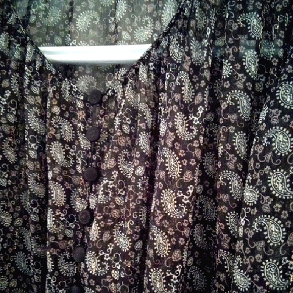 Zara Bohemian Poet Style Sheer Paisley Long Sleeve Blouse - Picture 7 of 11